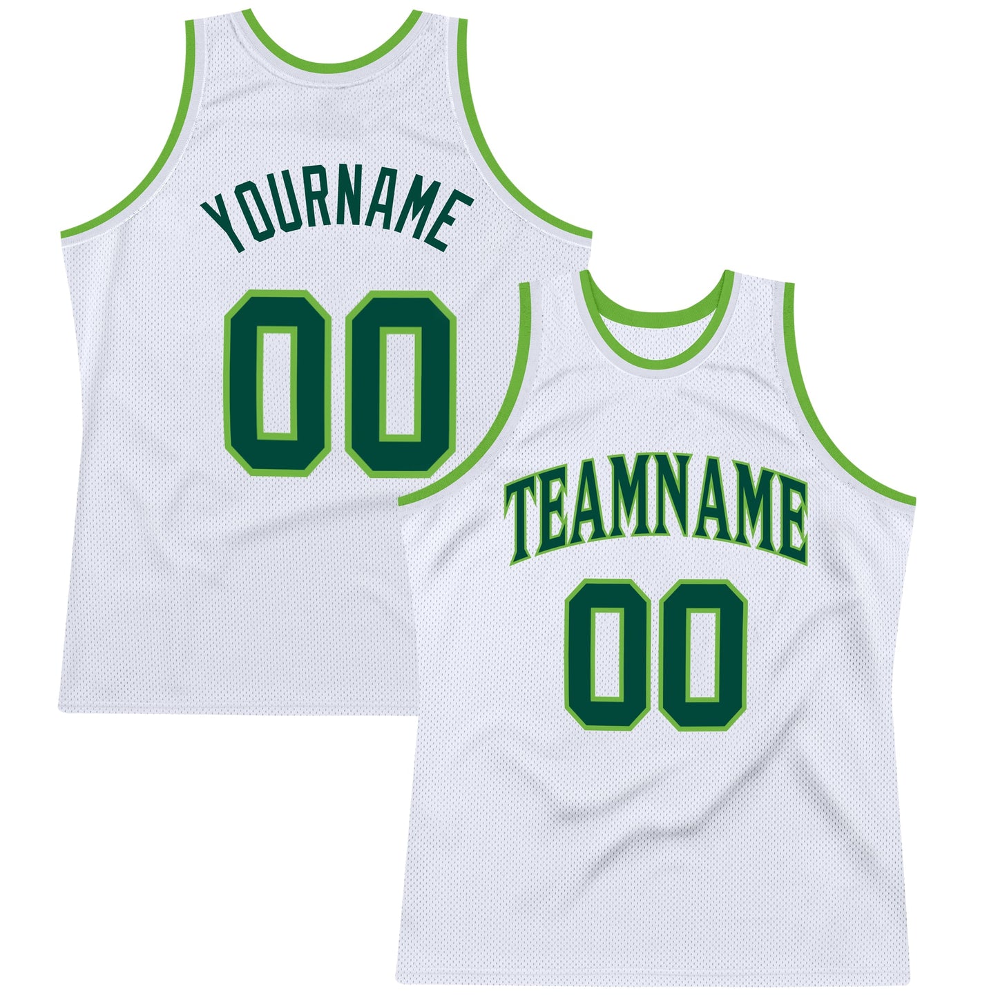 Custom White Hunter Green-Neon Green Authentic Throwback Basketball Jersey - Main View