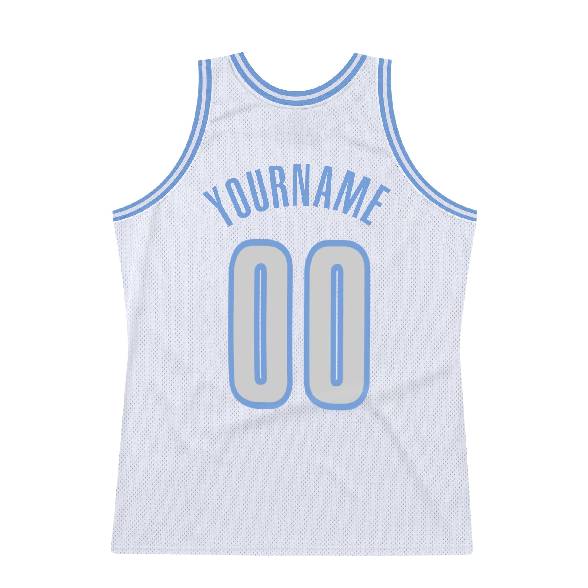Custom White Light Gray-Light Blue Authentic Throwback Basketball Jersey view 6