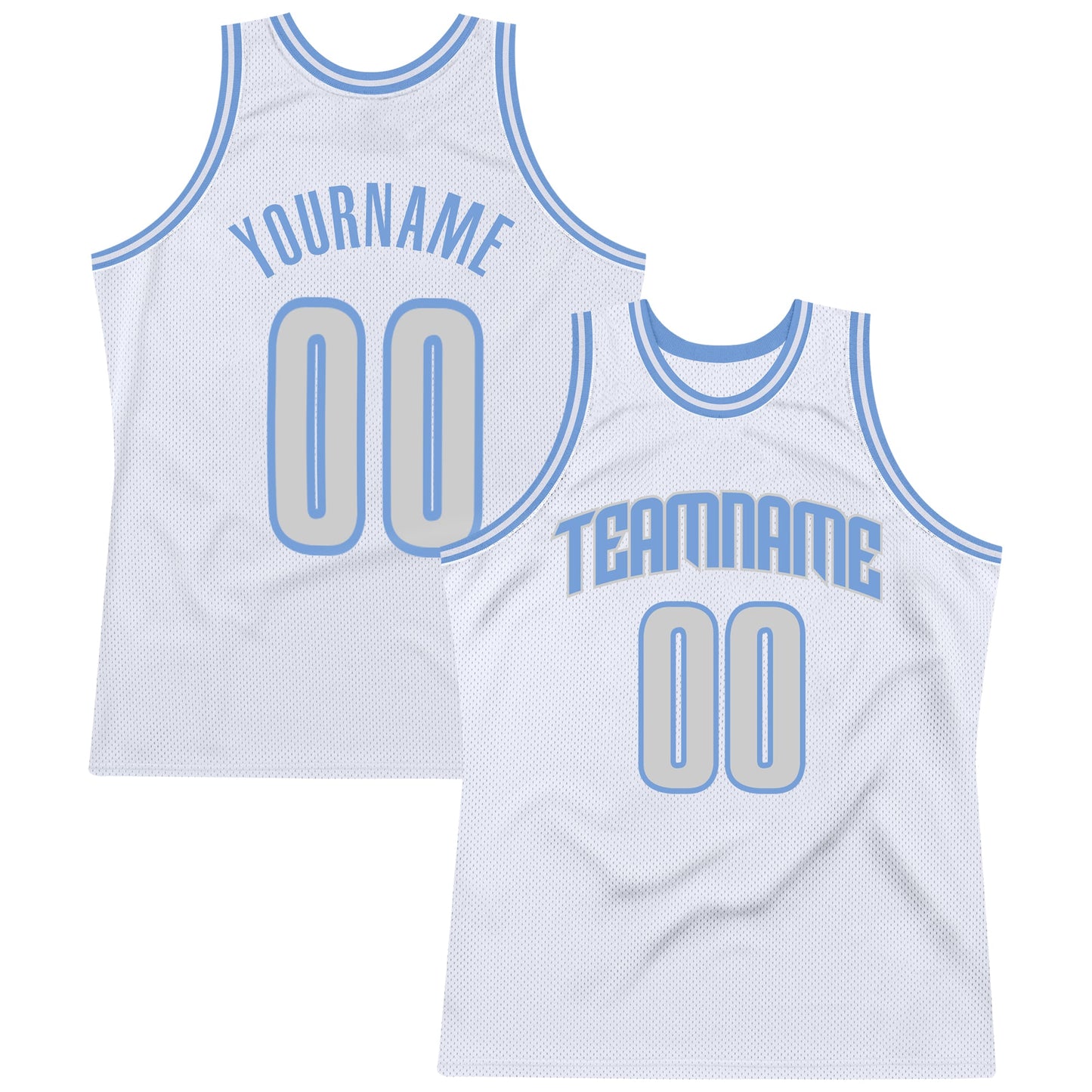 Custom White Light Gray-Light Blue Authentic Throwback Basketball Jersey - Main View