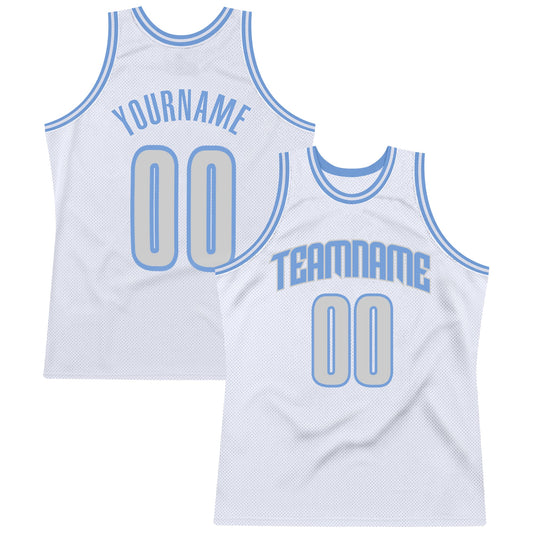 Custom White Light Gray-Light Blue Authentic Throwback Basketball Jersey - Main View