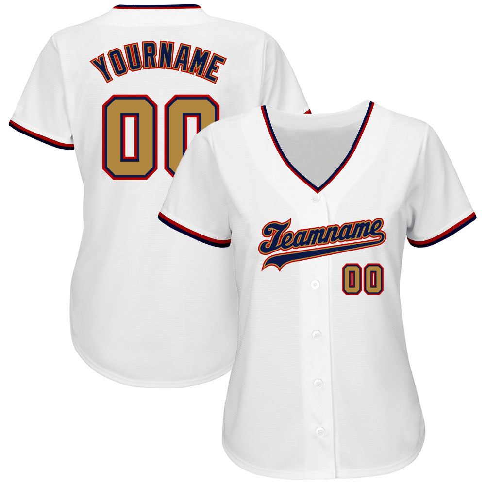 Custom White Old Gold-Navy Authentic Baseball Jersey view 2