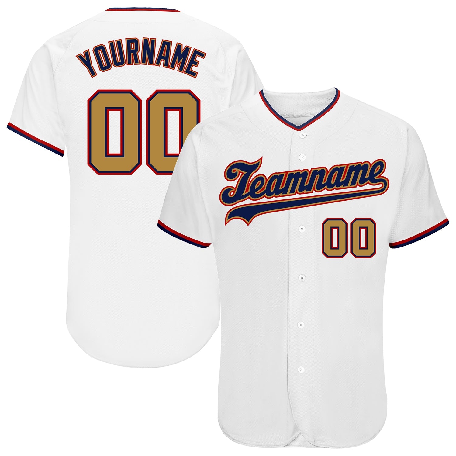 Custom White Old Gold-Navy Authentic Baseball Jersey - Main View