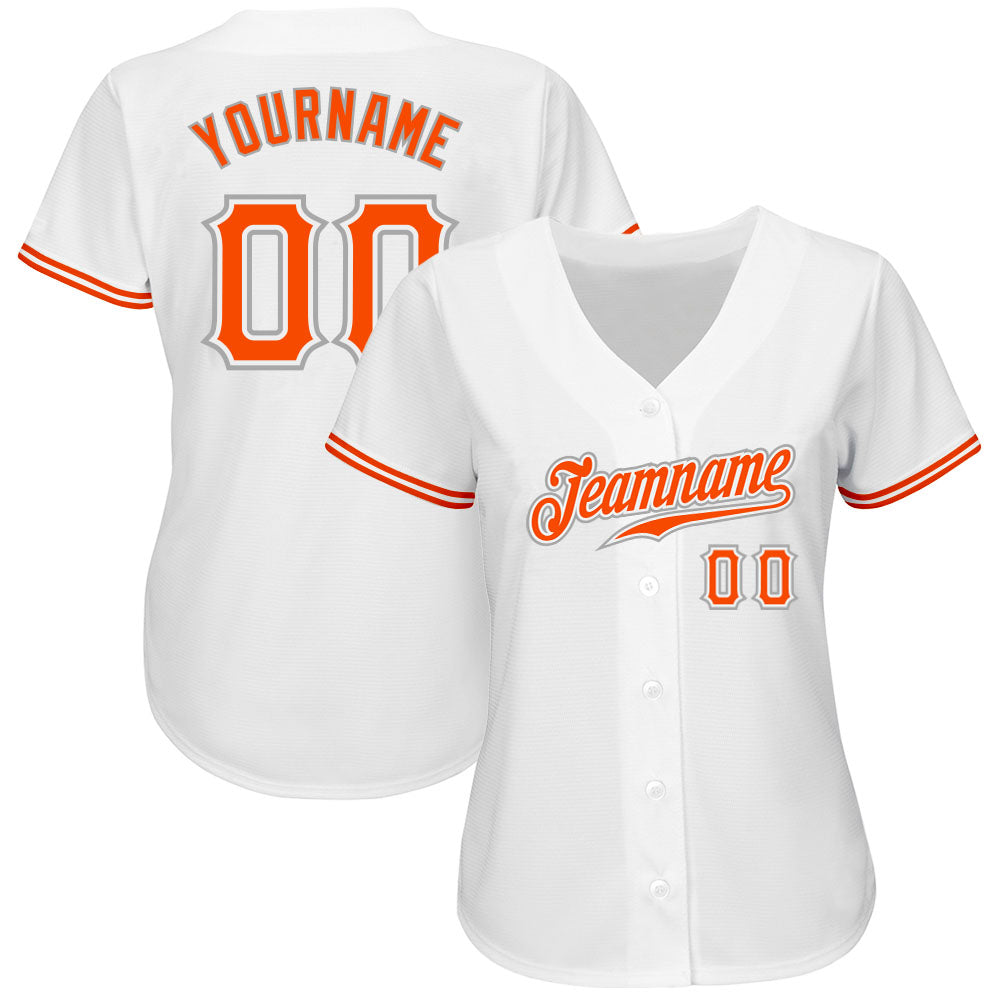 Custom White Orange-Gray Authentic Baseball Jersey view 2