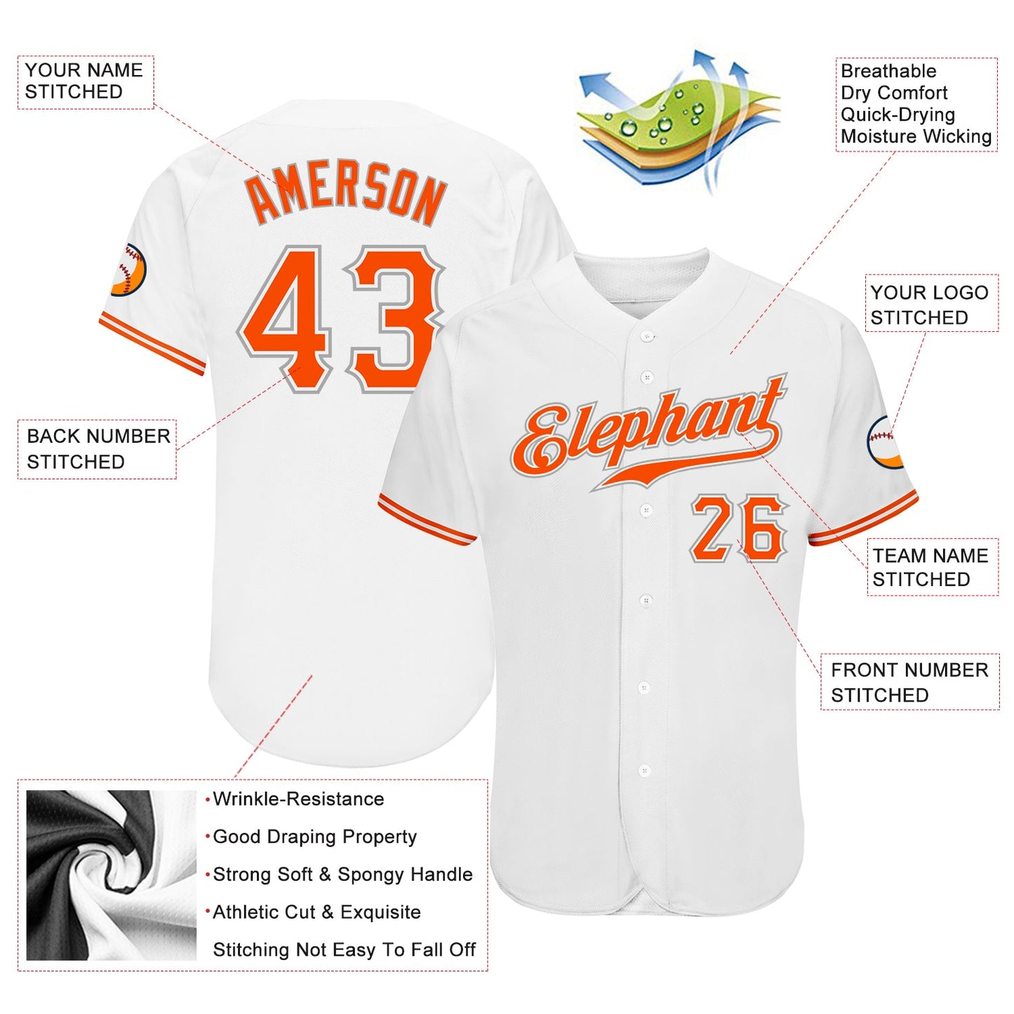 Custom White Orange-Gray Authentic Baseball Jersey view 3