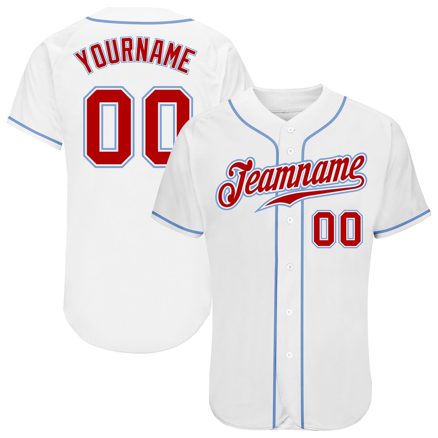 Custom White Red-Light Blue Authentic Baseball Jersey - Main View