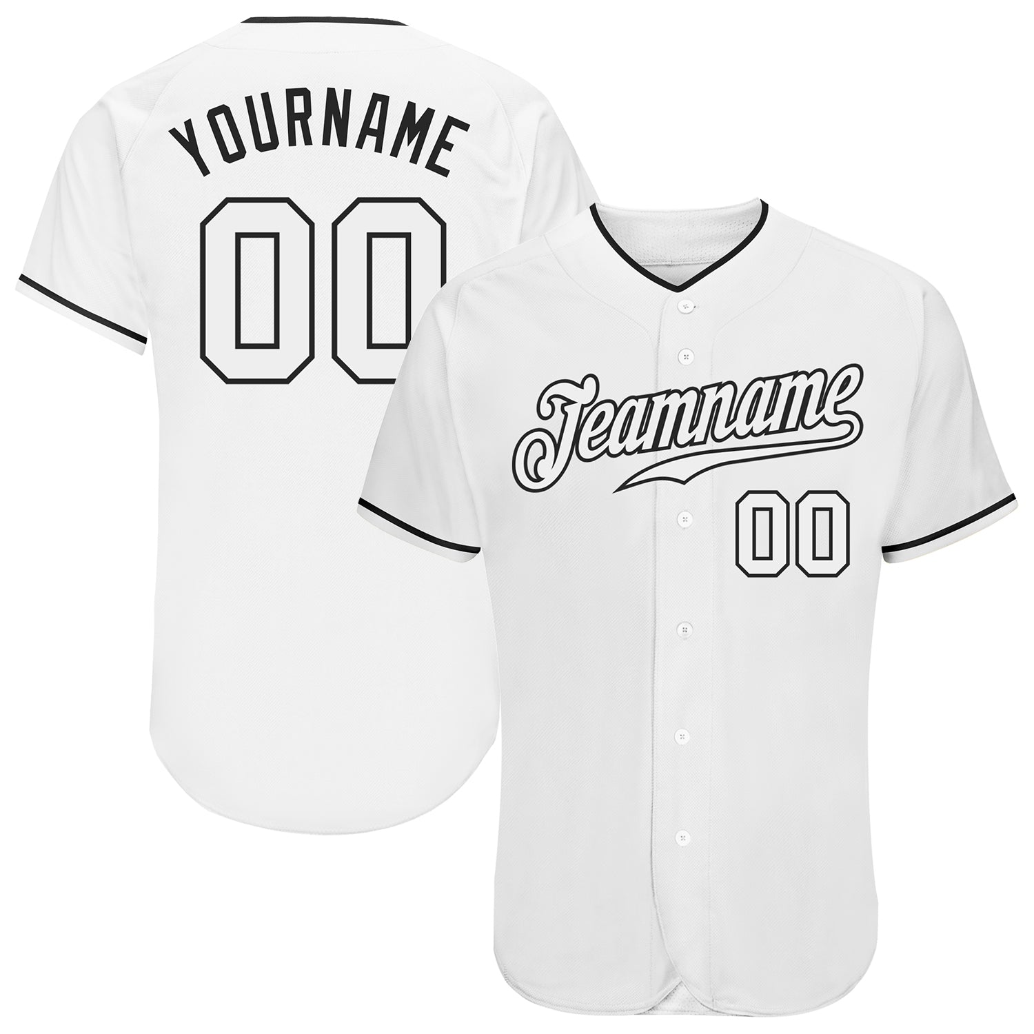 Custom White White-Black Authentic Baseball Jersey - Main View