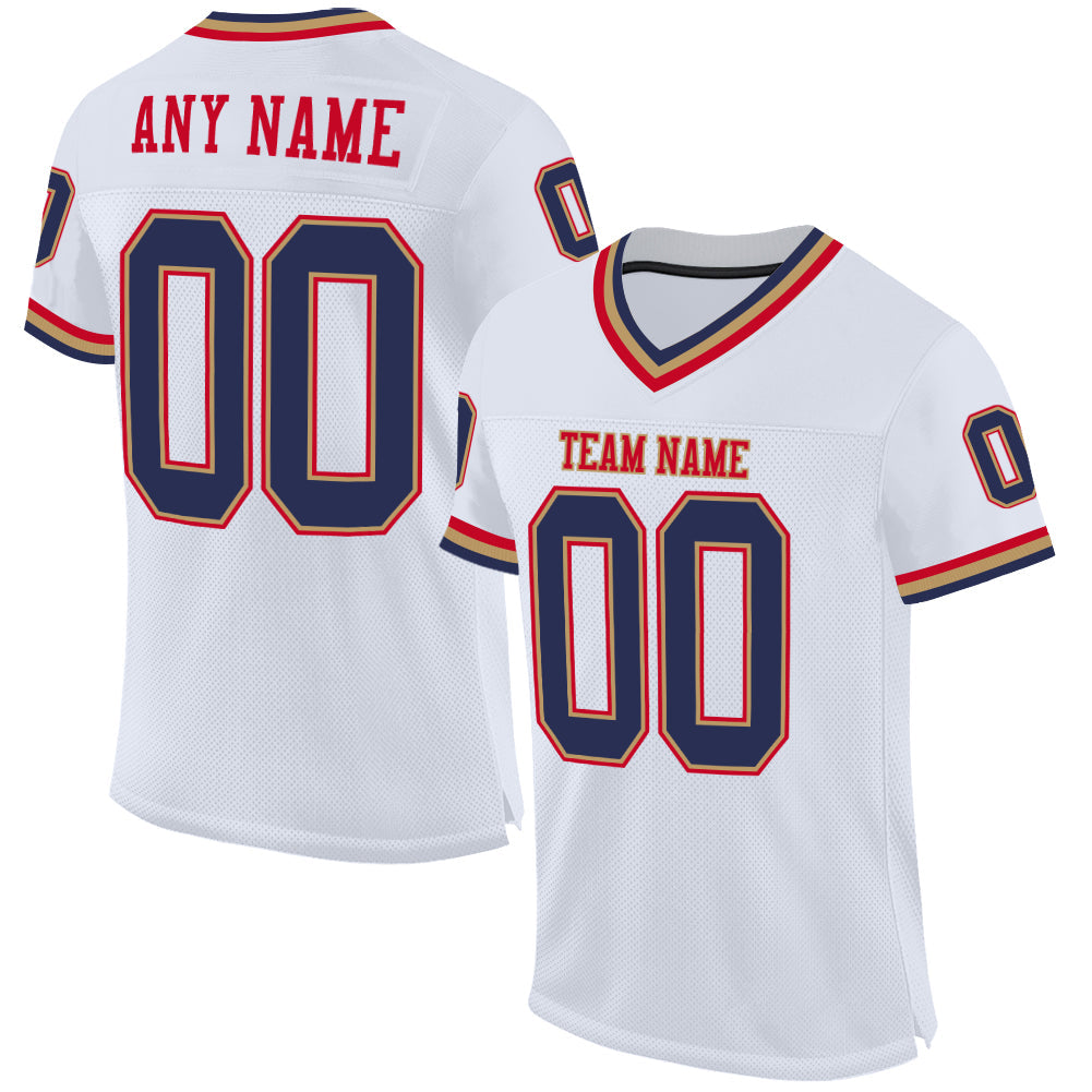 Custom White Navy-Red Mesh Authentic Throwback Football Jersey - Main View
