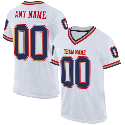 Custom White Navy-Red Mesh Authentic Throwback Football Jersey - Main View