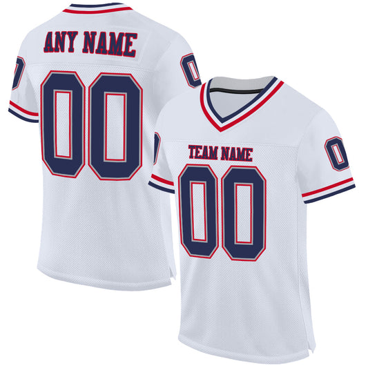 Custom White Navy-Red Mesh Authentic Throwback Football Jersey - Main View