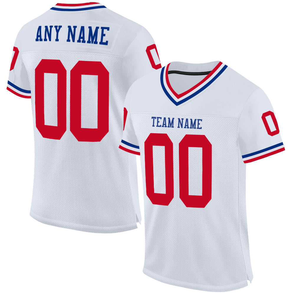 Custom White Red-Royal Mesh Authentic Throwback Football Jersey - Main View