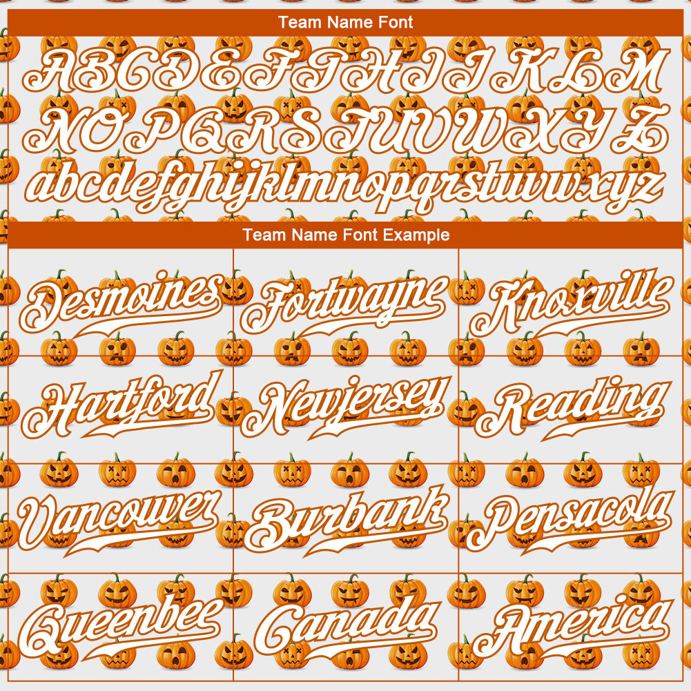 Custom White White-Texas Orange 3D Pattern Design Halloween Pumpkins Funny Faces Authentic Baseball Jersey view 4