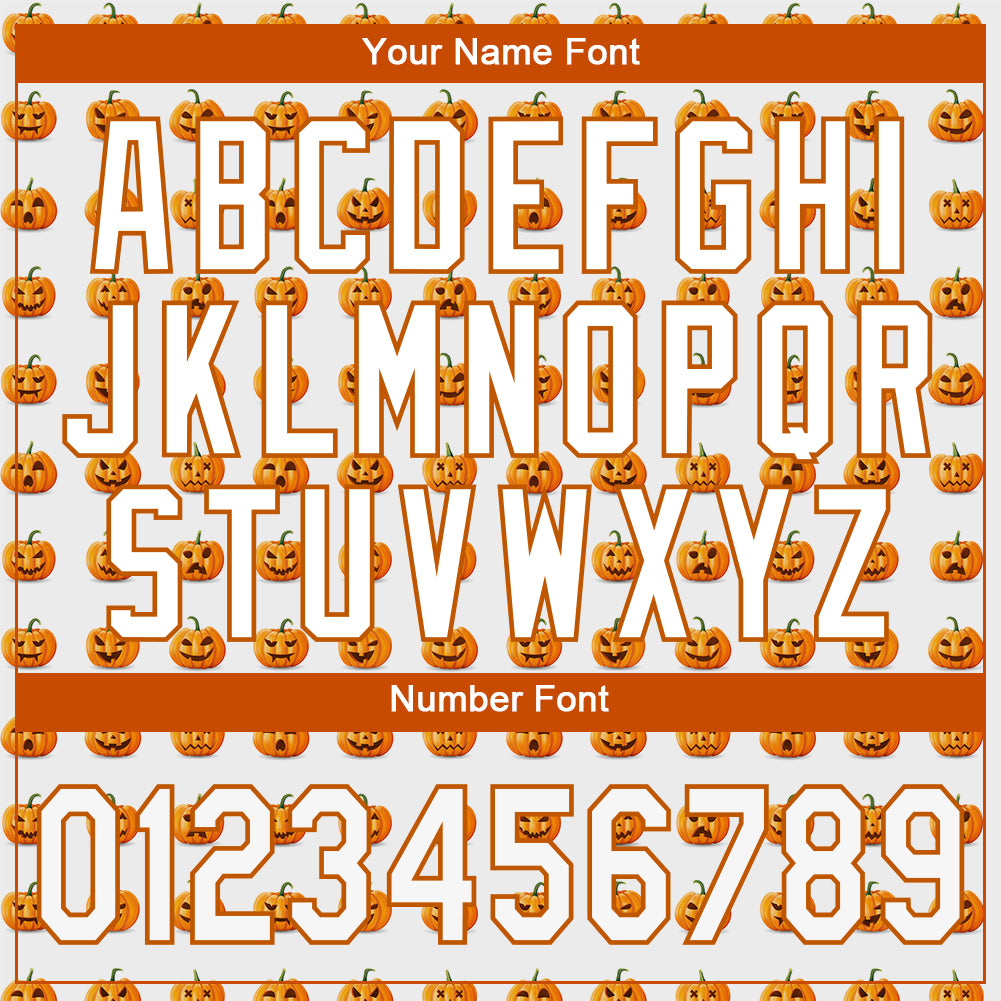 Custom White White-Texas Orange 3D Pattern Design Halloween Pumpkins Funny Faces Authentic Baseball Jersey view 5