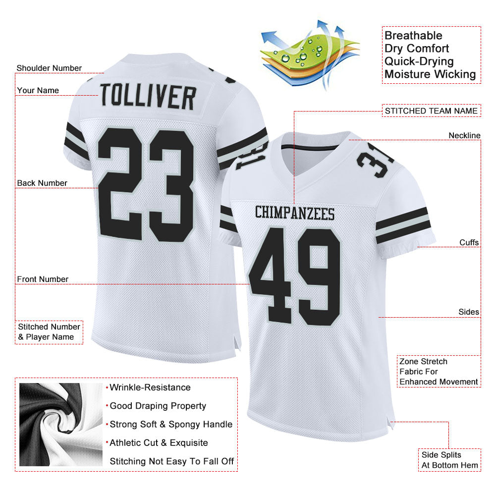 Custom White Black-Silver Mesh Authentic Football Jersey view 2
