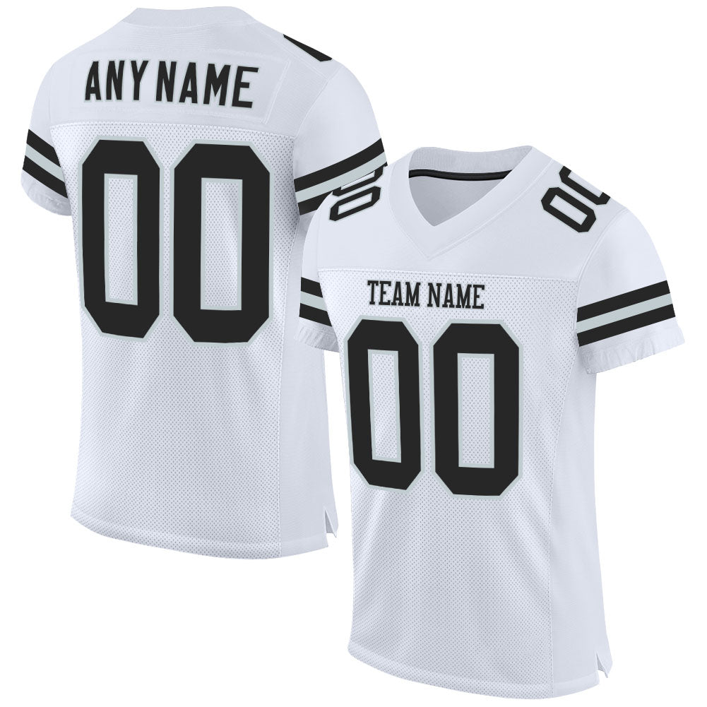 Custom White Black-Silver Mesh Authentic Football Jersey - Main View