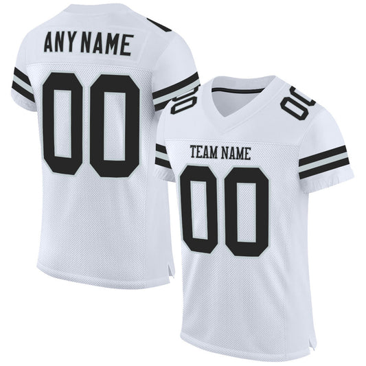 Custom White Black-Silver Mesh Authentic Football Jersey - Main View