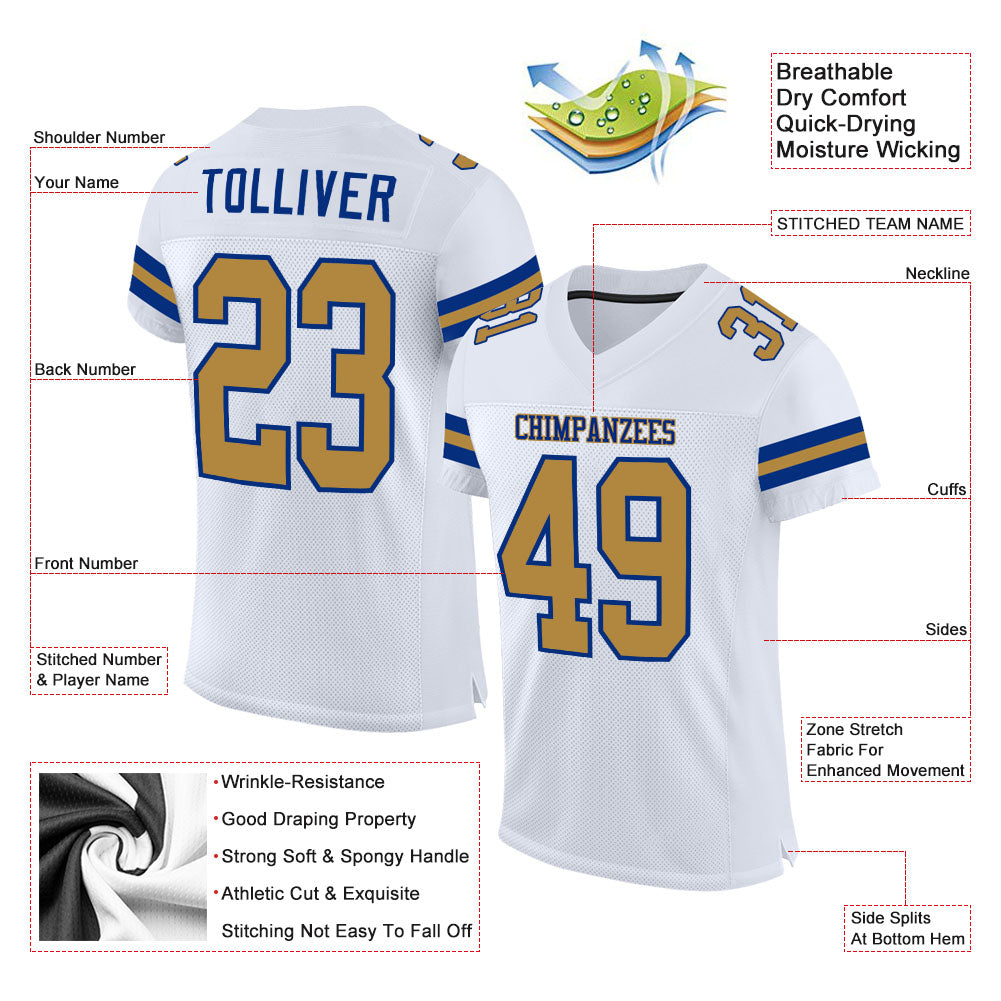 Custom White Old Gold-Royal Mesh Authentic Football Jersey view 2