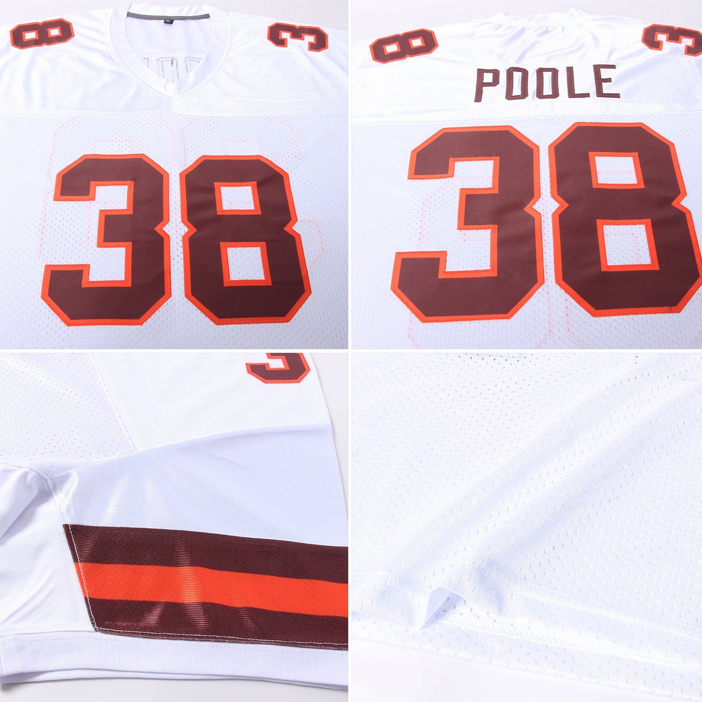 Custom White Brown-Orange Mesh Authentic Football Jersey view 5