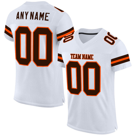 Custom White Brown-Orange Mesh Authentic Football Jersey - Main View
