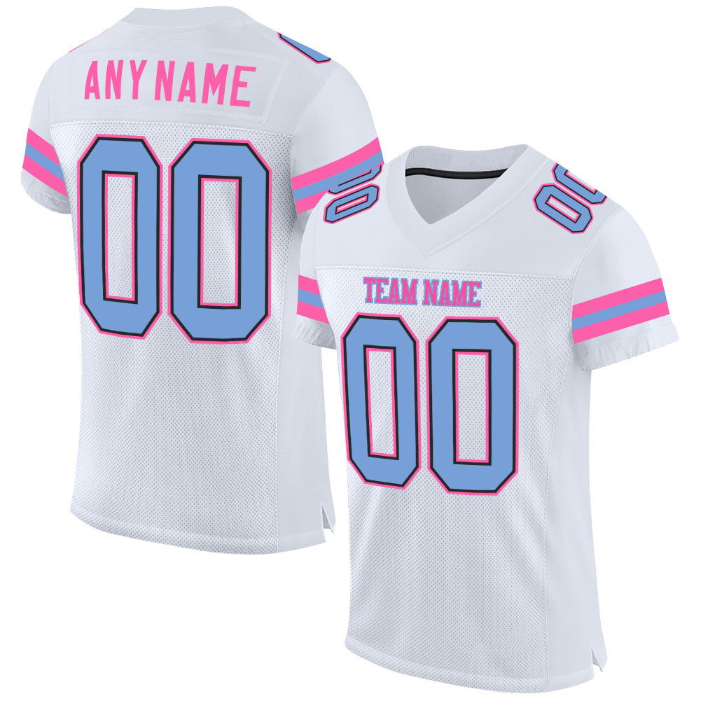 Custom White Light Blue-Pink Mesh Authentic Football Jersey - Main View