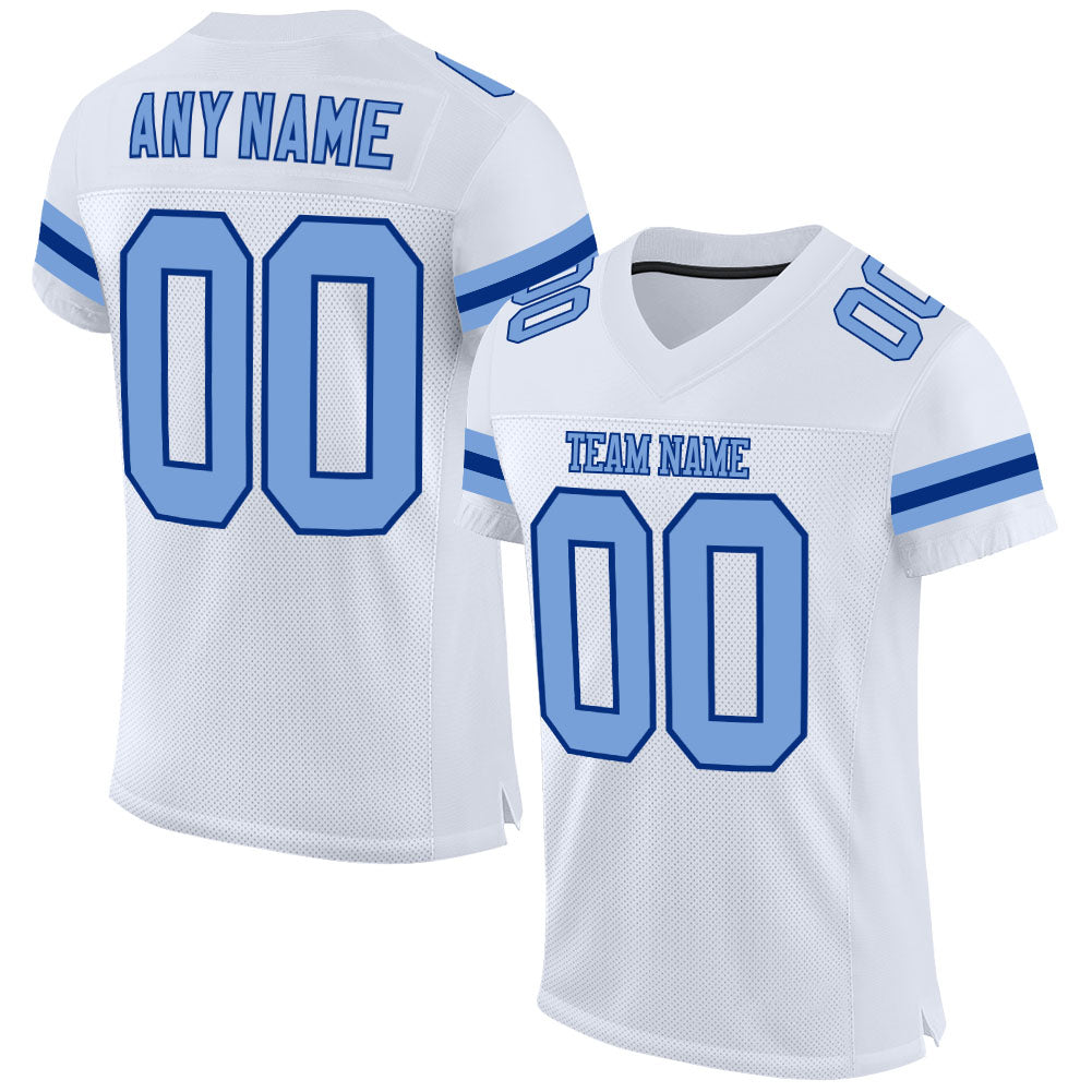 Custom White Light Blue-Royal Mesh Authentic Football Jersey - Main View