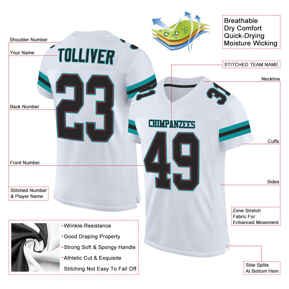 Custom White Black-Aqua Mesh Authentic Football Jersey view 2