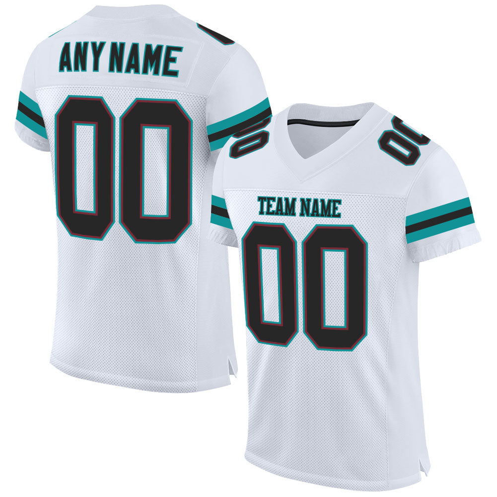 Custom White Black-Aqua Mesh Authentic Football Jersey - Main View