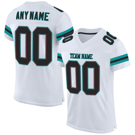 Custom White Black-Aqua Mesh Authentic Football Jersey - Main View