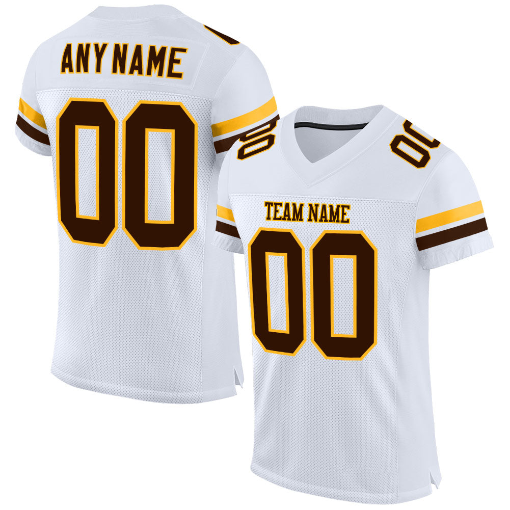 Custom White Brown-Gold Mesh Authentic Football Jersey - Main View