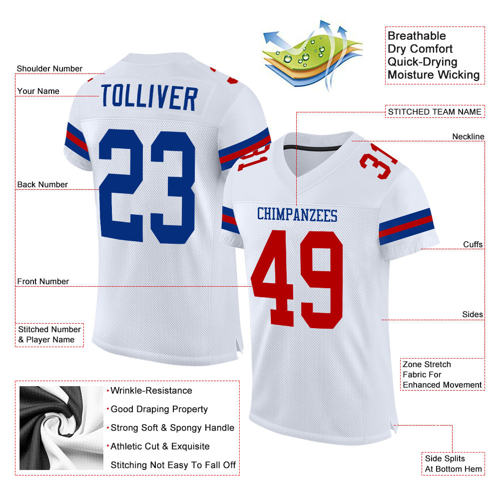 Custom White Royal-Red Mesh Authentic Football Jersey view 2