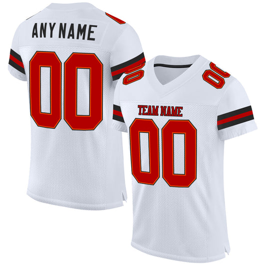 Custom White Red-Black Mesh Authentic Football Jersey - Main View