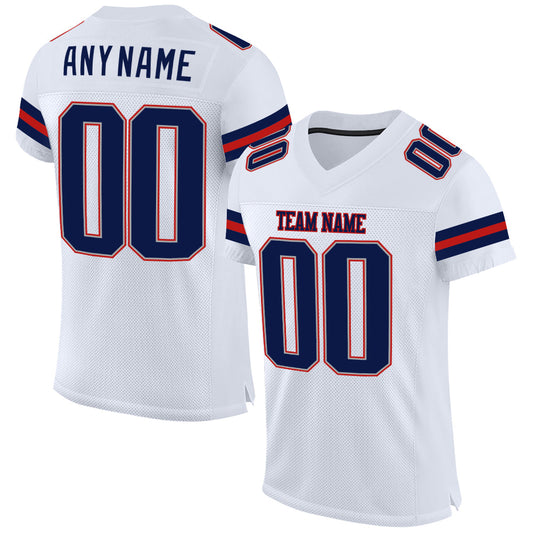 Custom White Navy-Scarlet Mesh Authentic Football Jersey - Main View