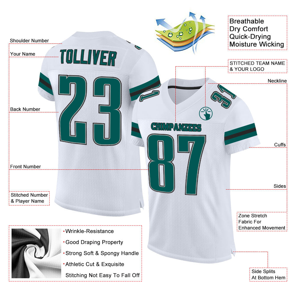 Custom White Midnight Green-Black Mesh Authentic Football Jersey view 2