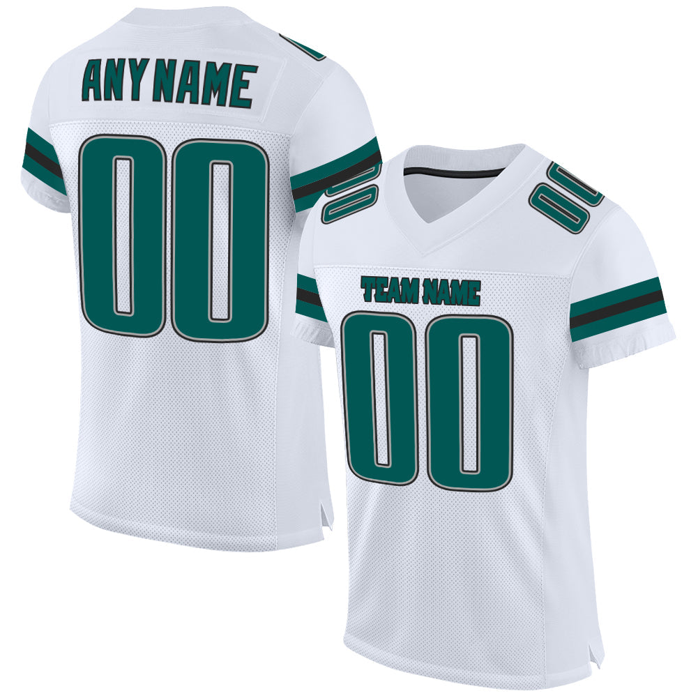 Custom White Midnight Green-Black Mesh Authentic Football Jersey - Main View