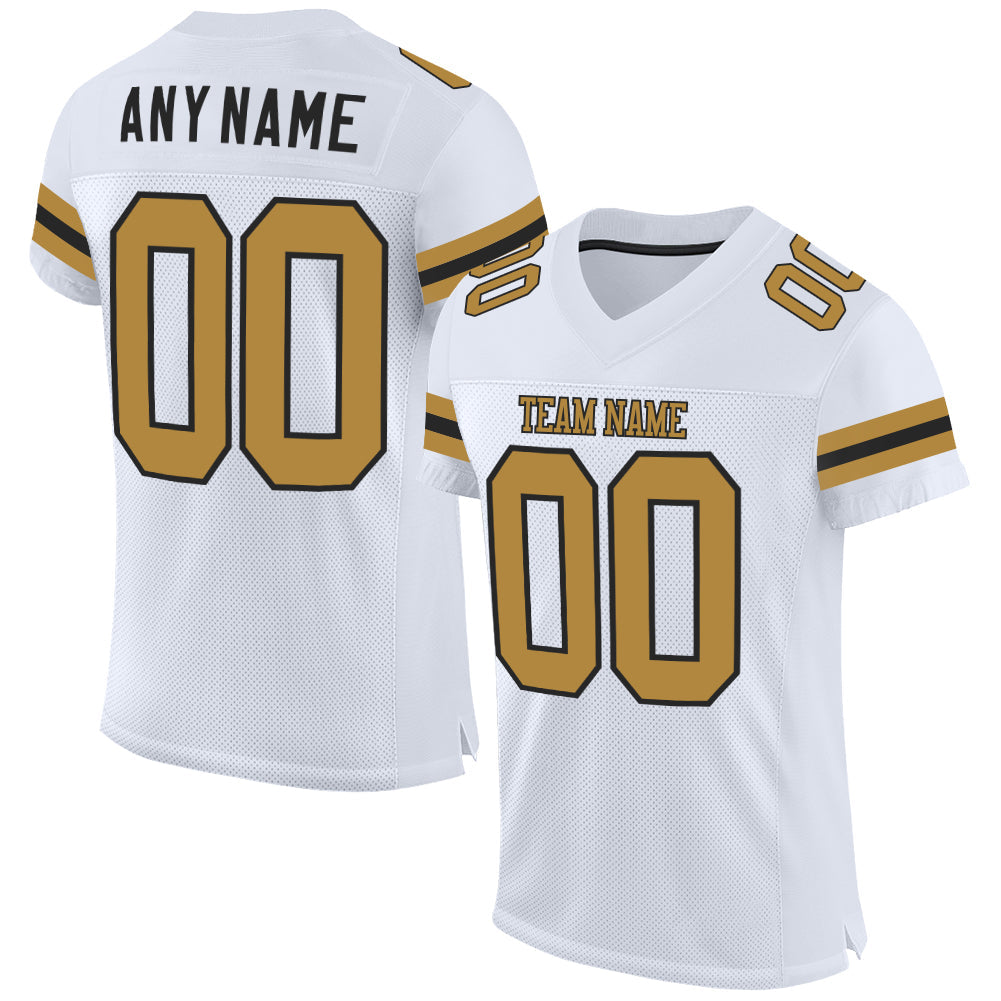 Custom White Old Gold-Black Mesh Authentic Football Jersey - Main View