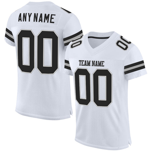 Custom White Black-Gray Mesh Authentic Football Jersey - Main View