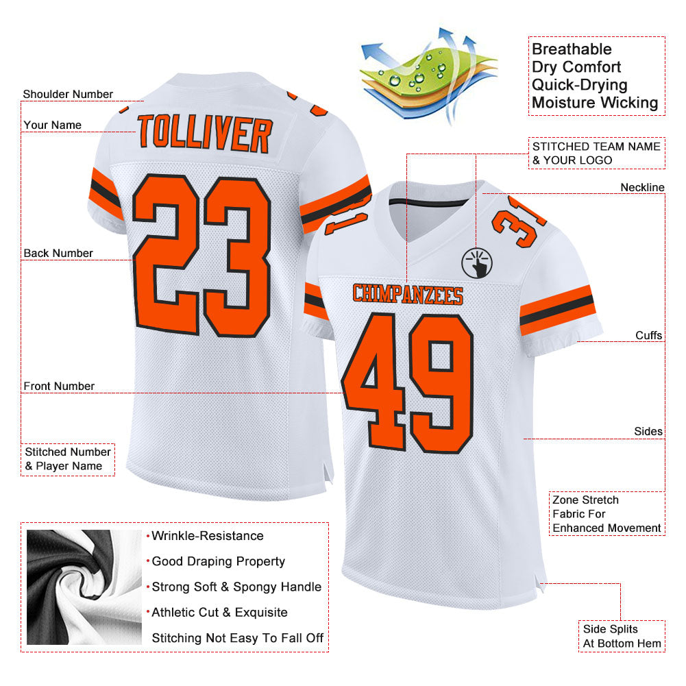 Custom White Orange-Black Mesh Authentic Football Jersey view 2