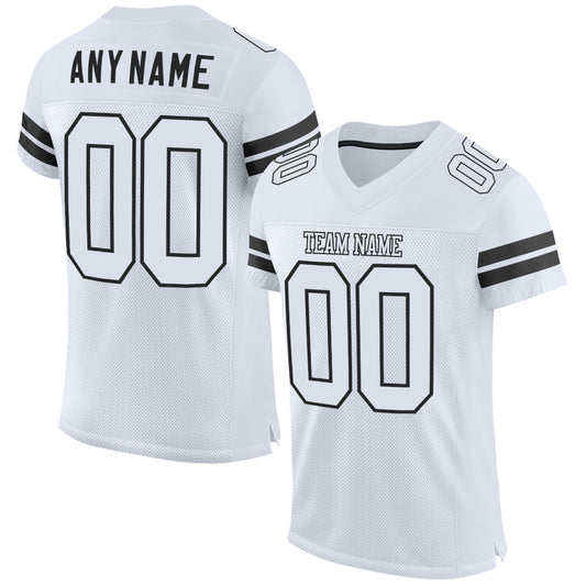 Custom White White-Black Mesh Authentic Football Jersey - Main View