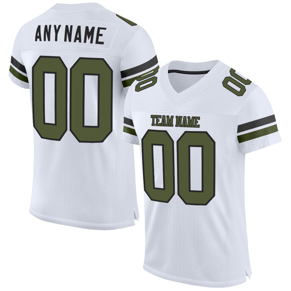 Custom White Olive-Black Mesh Authentic Football Jersey - Main View