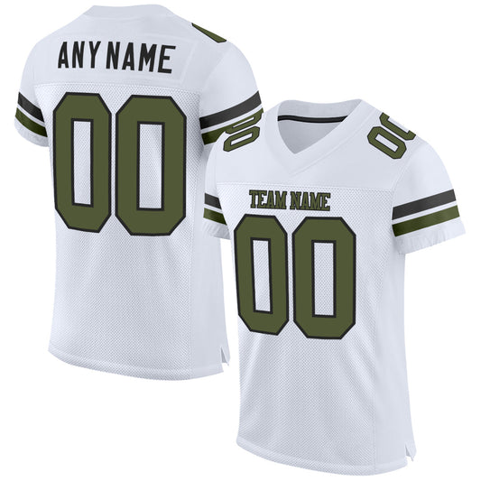 Custom White Olive-Black Mesh Authentic Football Jersey - Main View