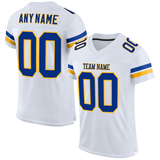 Custom White Royal-Gold Mesh Authentic Football Jersey - Main View