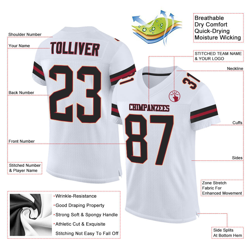 Custom White Black-Cardinal Mesh Authentic Football Jersey view 2