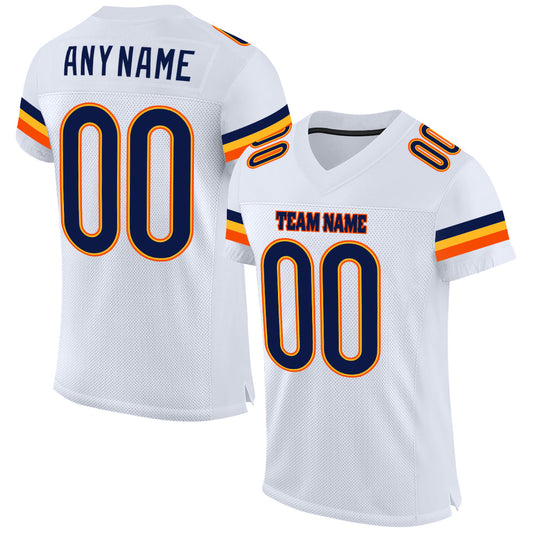 Custom White Navy-Orange Mesh Authentic Football Jersey - Main View