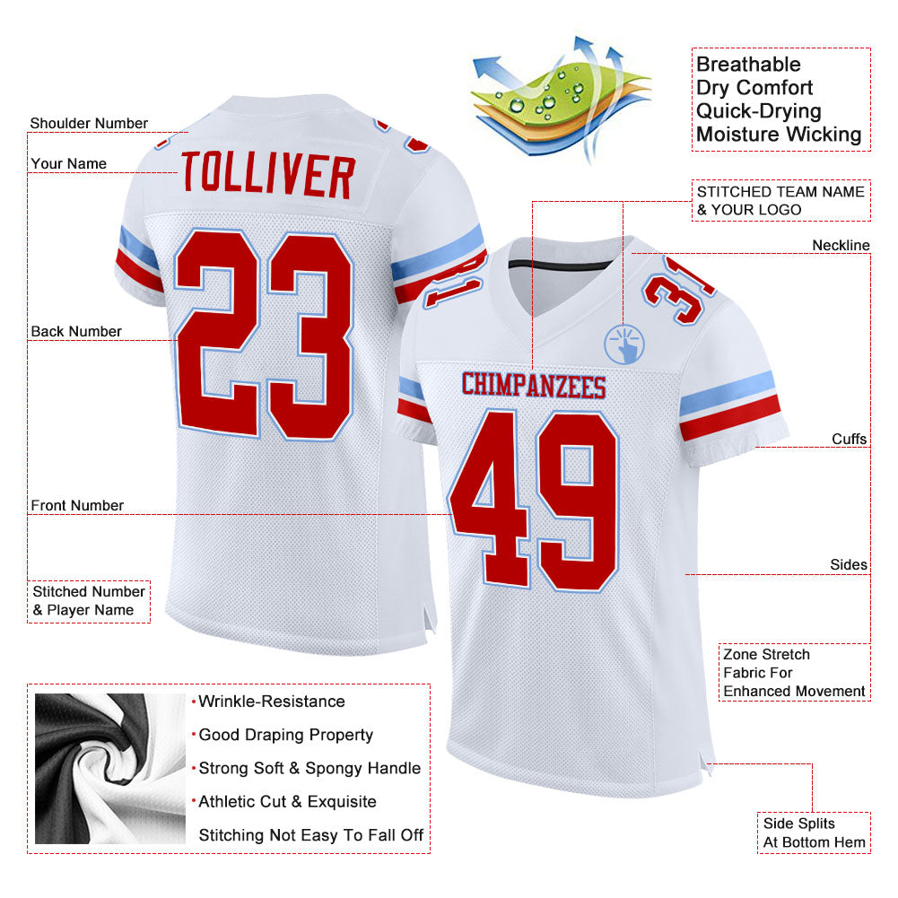 Custom White Red-Light Blue Mesh Authentic Football Jersey view 2