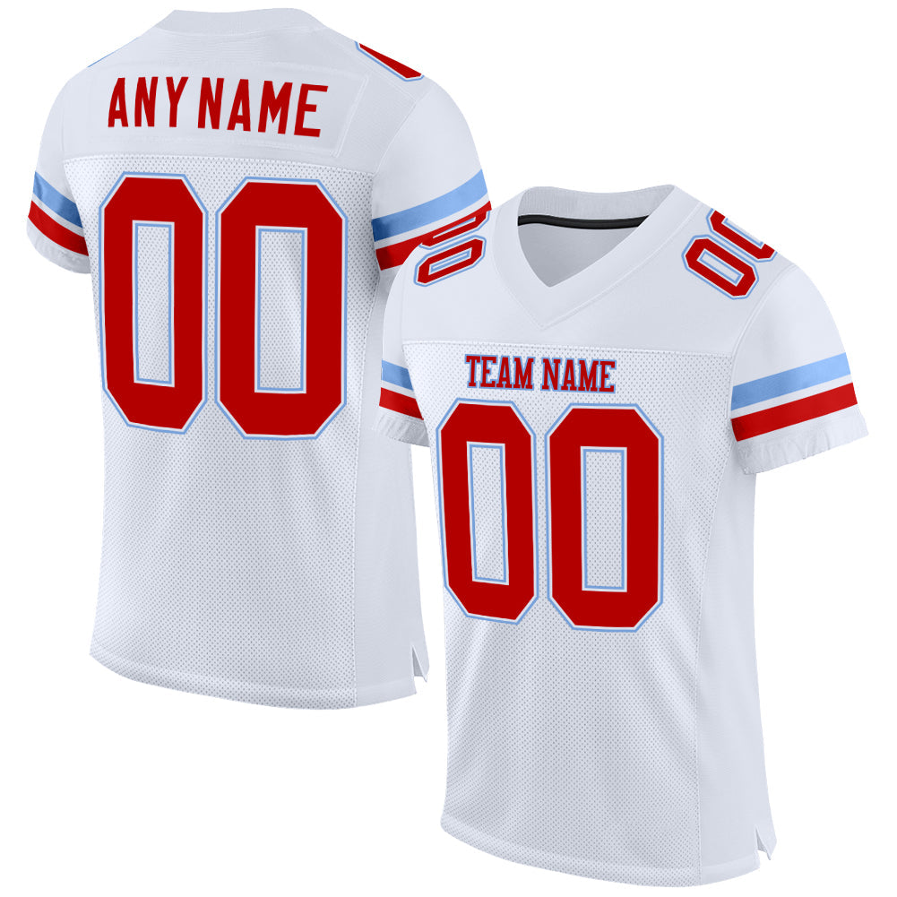 Custom White Red-Light Blue Mesh Authentic Football Jersey - Main View