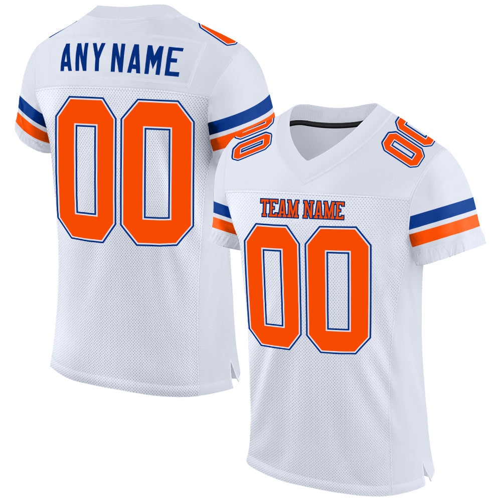 Custom White Orange-Royal Mesh Authentic Football Jersey - Main View