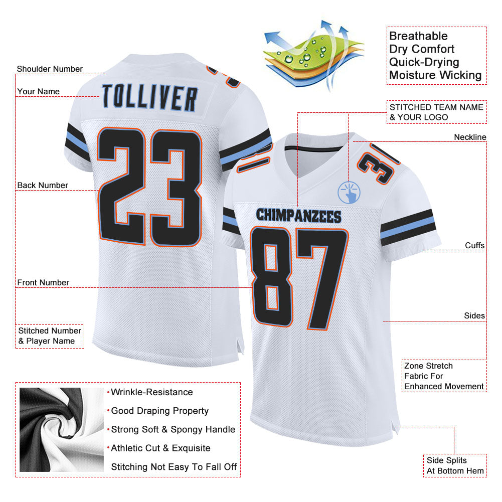 Custom White Black-Powder Blue Mesh Authentic Football Jersey view 2