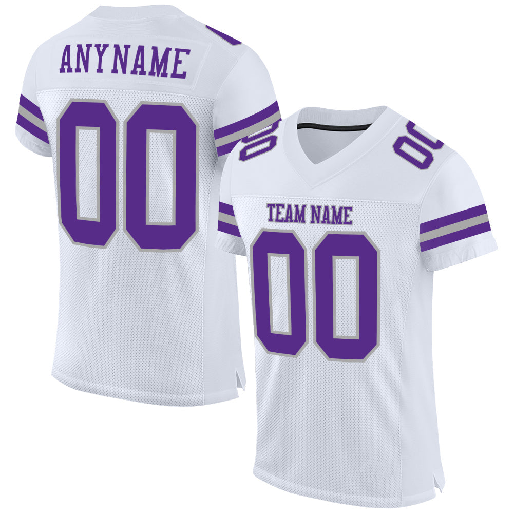 Custom White Purple-Gray Mesh Authentic Football Jersey - Main View