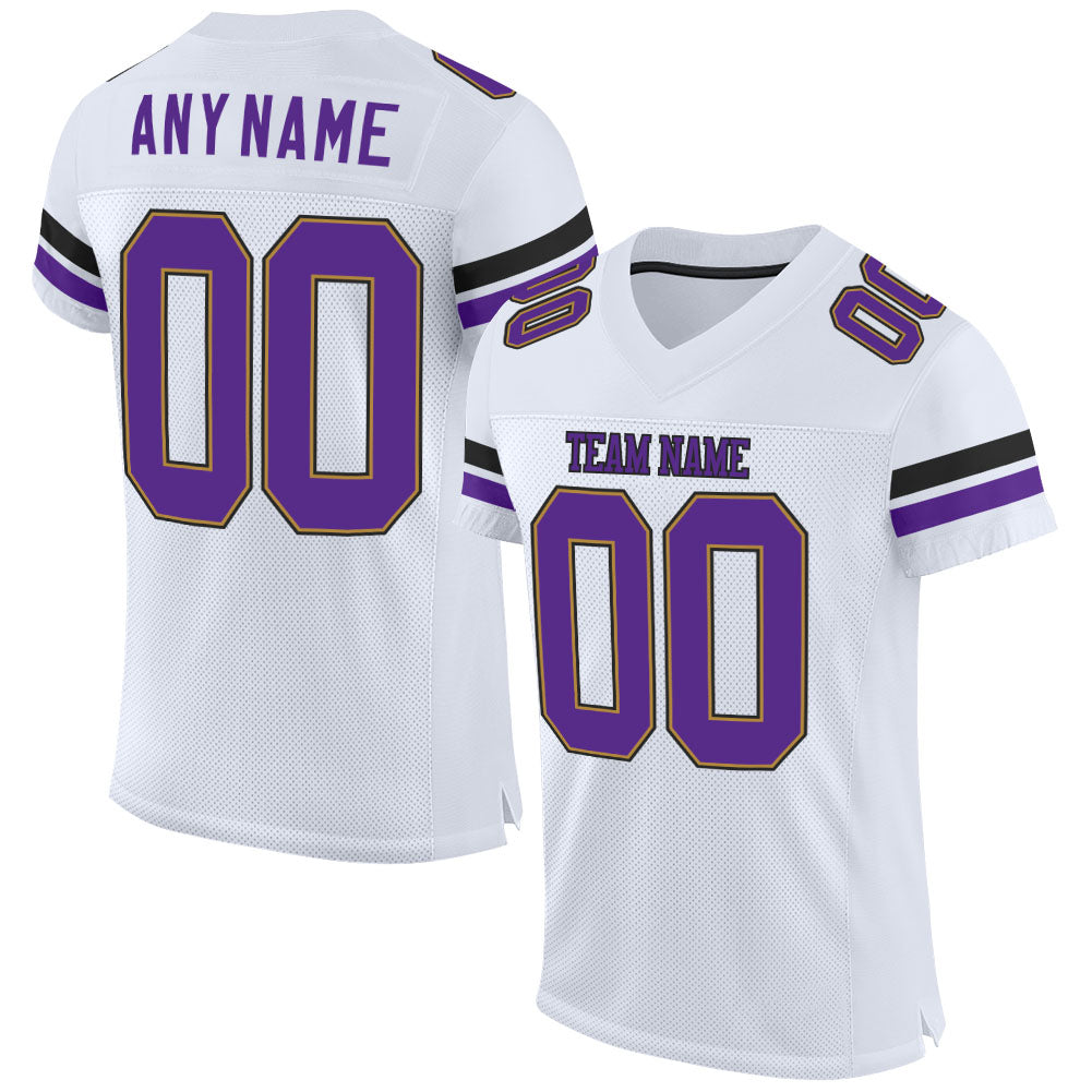 Custom White Purple-Old Gold Mesh Authentic Football Jersey - Main View