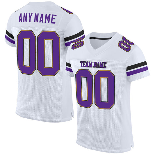 Custom White Purple-Old Gold Mesh Authentic Football Jersey - Main View