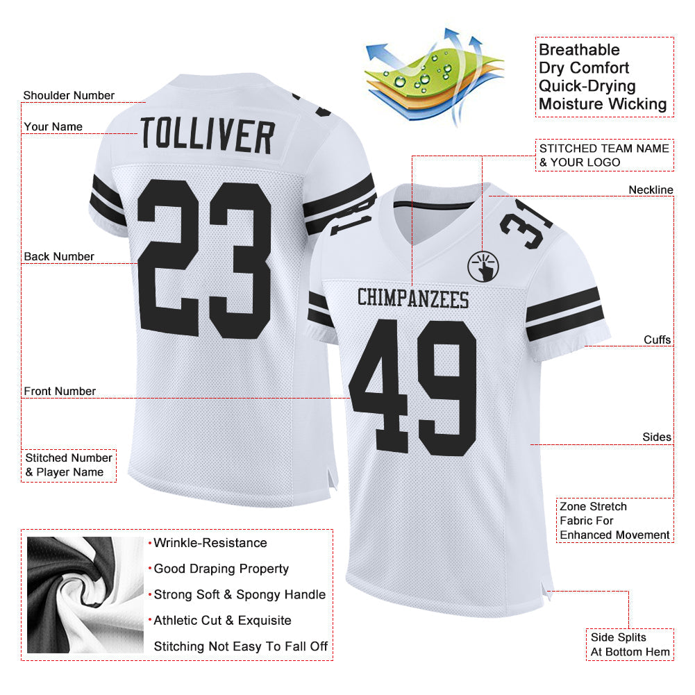 Custom White Black Mesh Authentic Football Jersey view 2